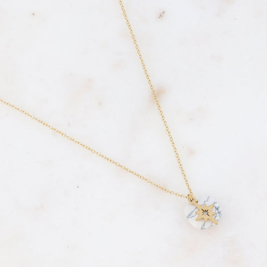 Collier avec pierre naturelle carrée et étoile du Nord 40+5 cm