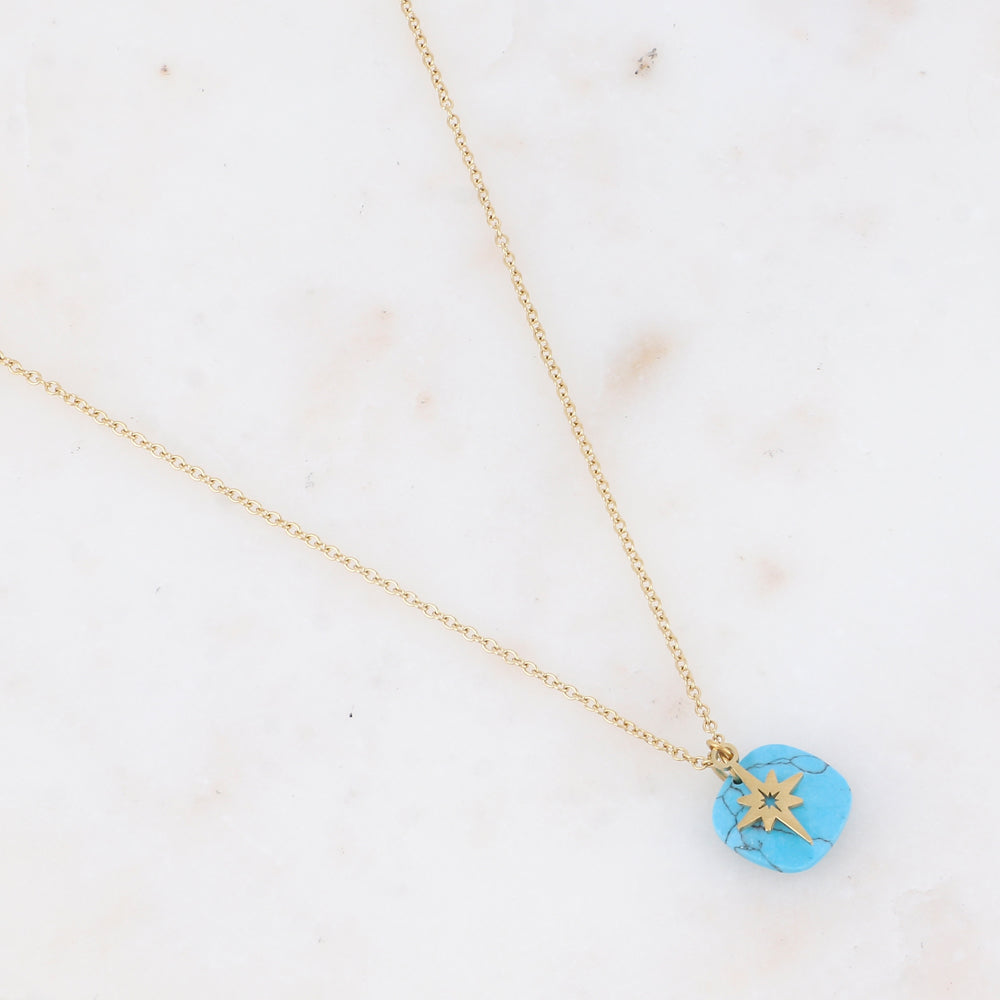 Collier avec pierre naturelle carrée et étoile du Nord 40+5 cm