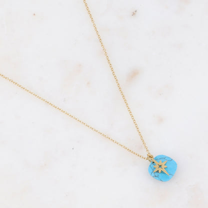 Collier avec pierre naturelle carrée et étoile du Nord 40+5 cm
