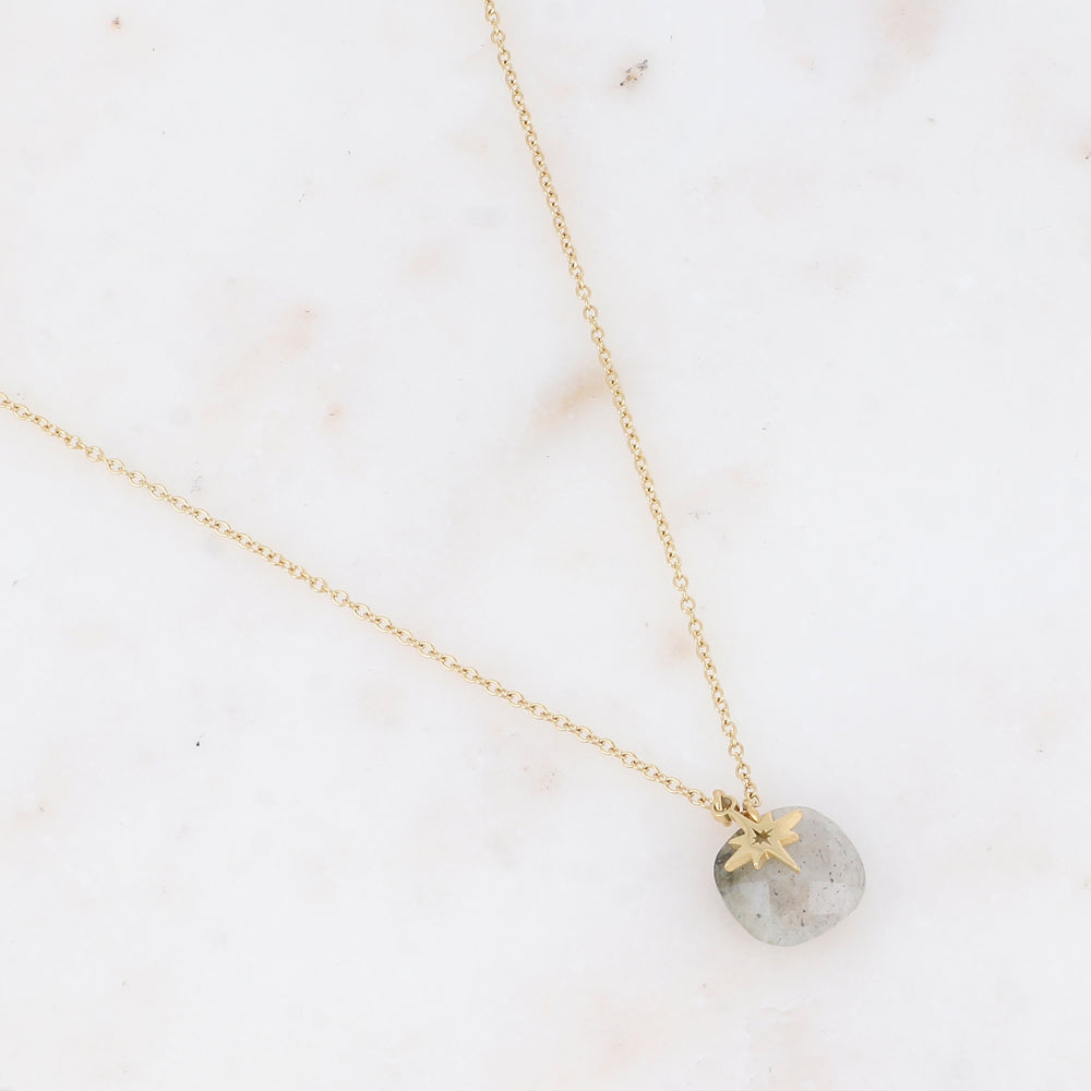 Collier avec pierre naturelle carrée et étoile du Nord 40+5 cm