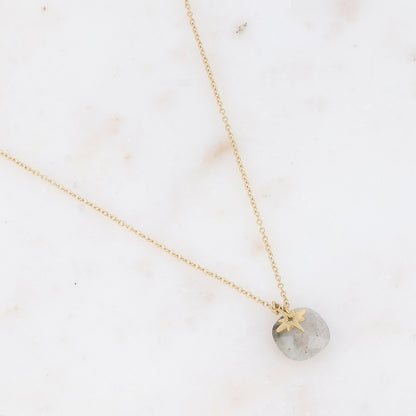 Collier avec pierre naturelle carrée et étoile du Nord 40+5 cm