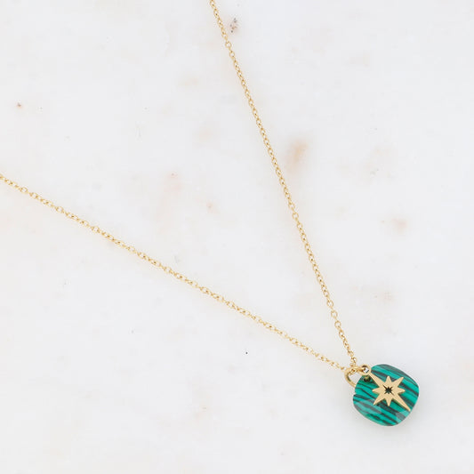 Collier avec pierre naturelle carrée et étoile du Nord 40+5 cm