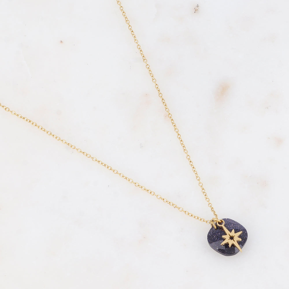 Collier avec pierre naturelle carrée et étoile du Nord 40+5 cm