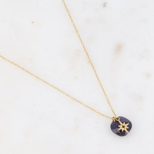 Collier avec pierre naturelle carrée et étoile du Nord 40+5 cm