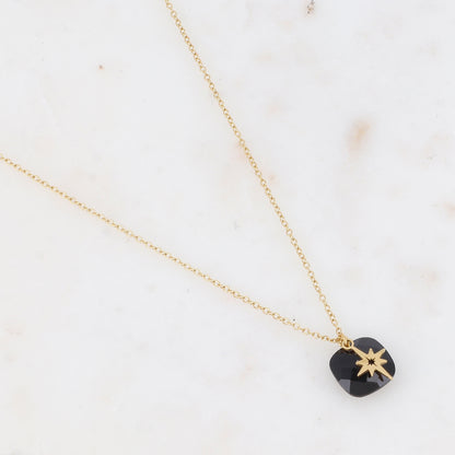 Collier avec perle en pâtes de verre carrée et étoile du Nord  40+5 cm