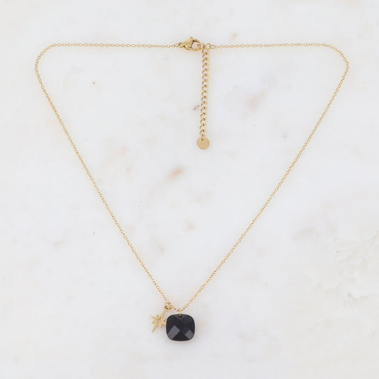 Collier avec perle en pâtes de verre carrée et étoile du Nord  40+5 cm
