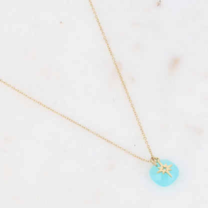 Collier avec perle en pâtes de verre carrée et étoile du Nord  40+5 cm