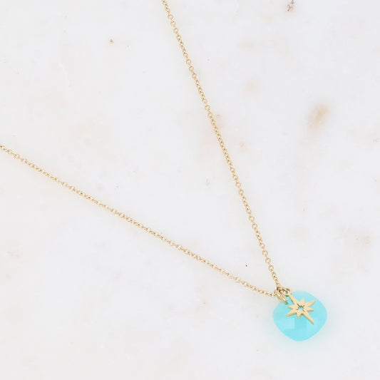 Collier avec perle en pâtes de verre carrée et étoile du Nord  40+5 cm