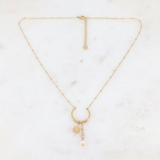 Collier avec chaîne, perle d'eau douce et soleil (45+5CM)