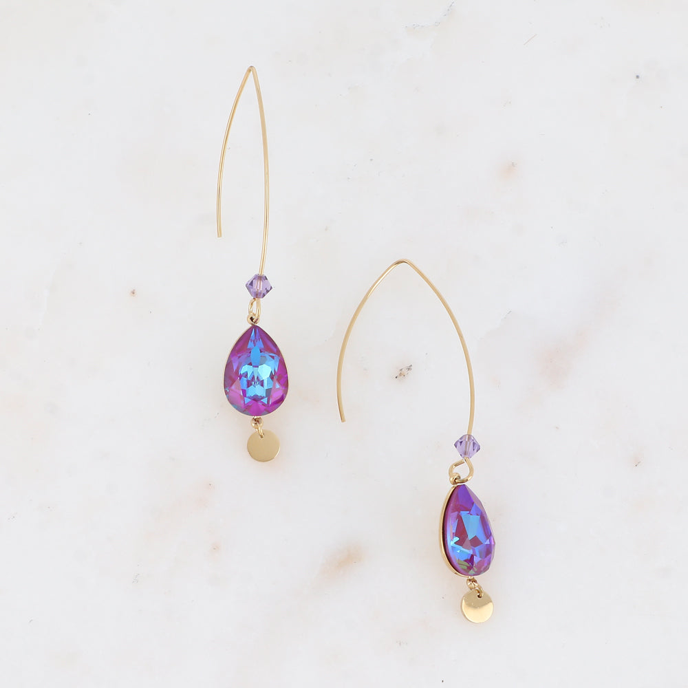 Boucles pendantes - long crochet orné de cristaux de Swarovski® goutte 10x14mm et toupie - Burgundy delite - Dimensions du cristal : 10 x 14 mm - Longueur boucle d’oreille : 40 mm