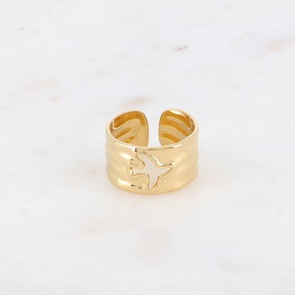 Bague - anneau martelé avec oiseau ajouré