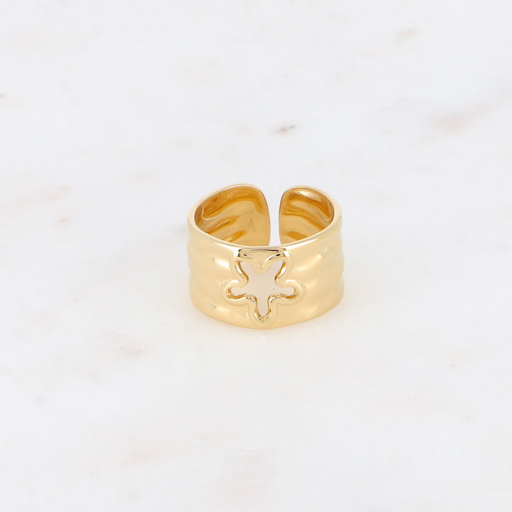 Bague - anneau martelé avec fleur ajourée