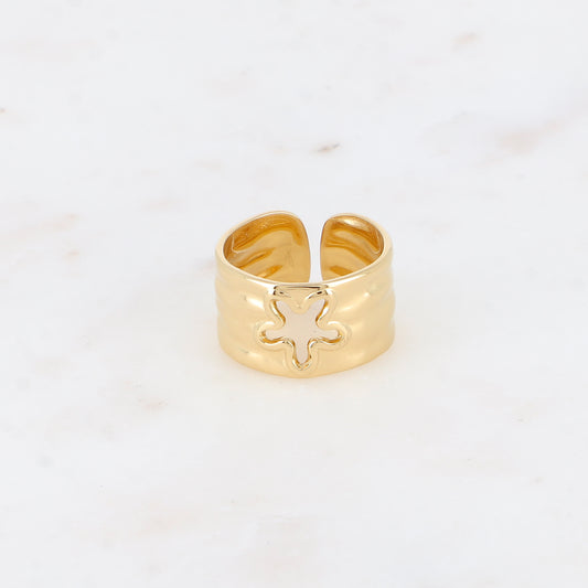 Bague - anneau martelé avec fleur ajourée