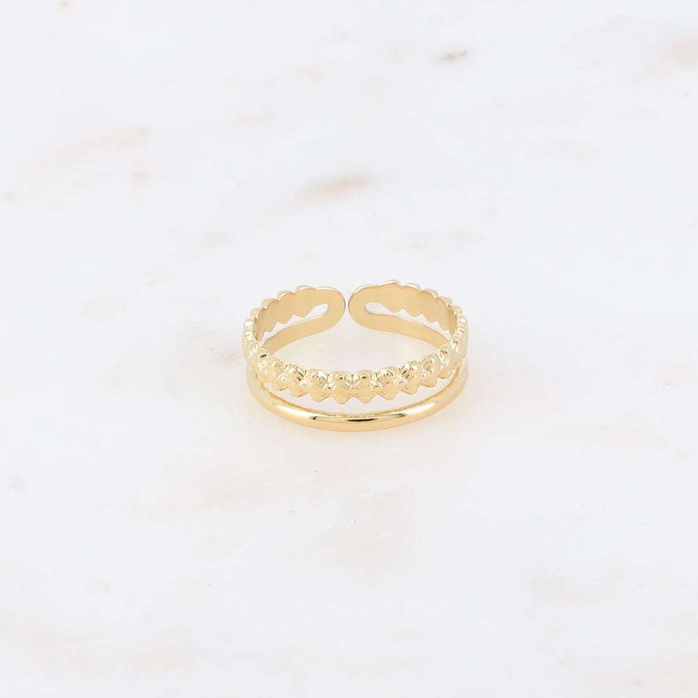 Bague - 2 rangs, ligne de fleurs et lisse