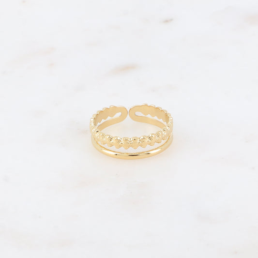 Bague - 2 rangs, ligne de fleurs et lisse