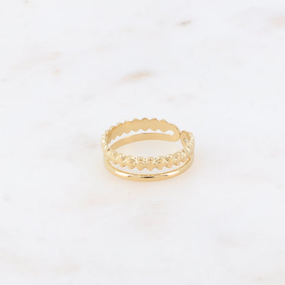 Bague - 2 rangs, ligne de fleurs et lisse