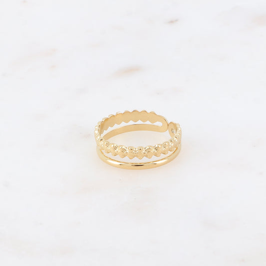 Bague - 2 rangs, ligne de fleurs et lisse