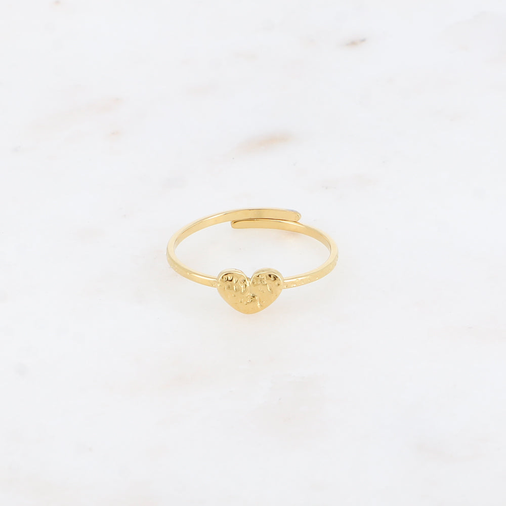 Bague fine - anneau martelé et cœur plat texturé