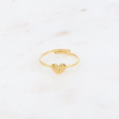 Bague fine - anneau martelé et cœur plat texturé