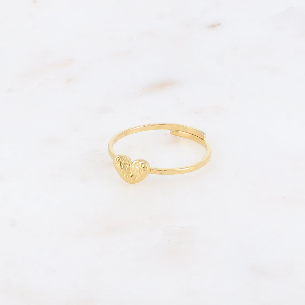 Bague fine - anneau martelé et cœur plat texturé
