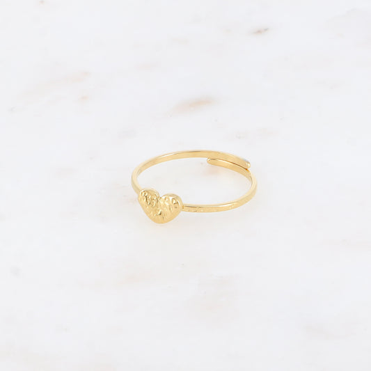 Bague fine - anneau martelé et cœur plat texturé