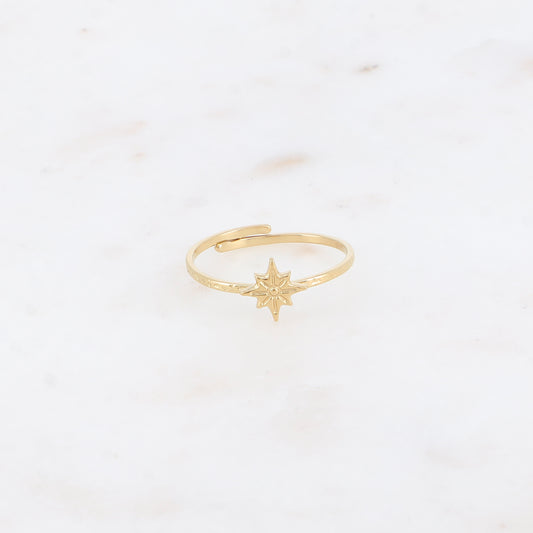 Bague fine - anneau martelé et étoile du Nord texturée
