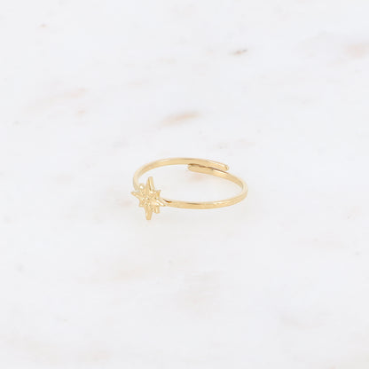 Bague fine - anneau martelé et étoile du Nord texturée