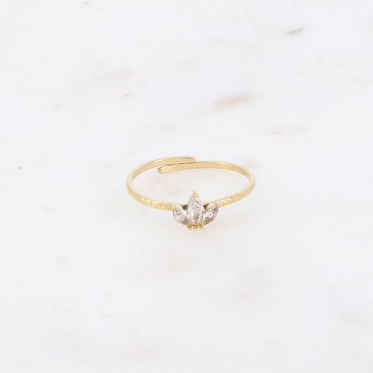 Bague fine - anneau martelé et 3 cristaux style diadème