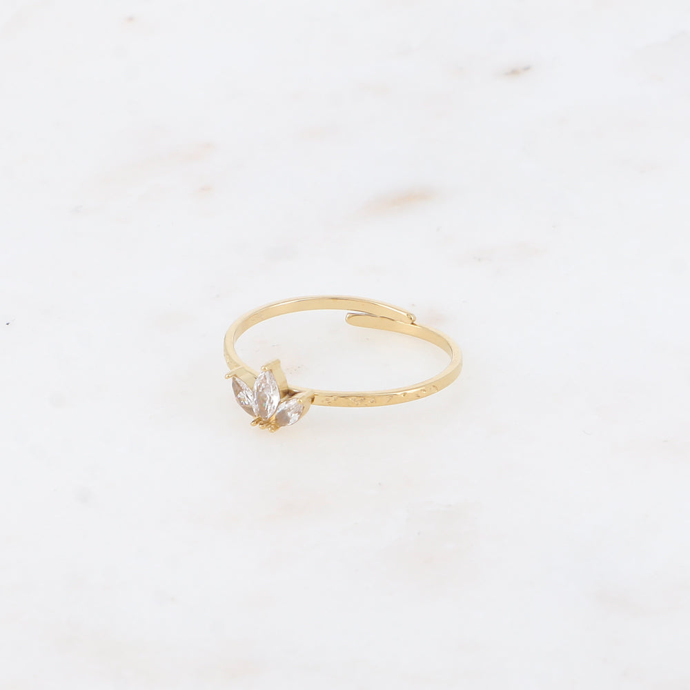 Bague fine - anneau martelé et 3 cristaux style diadème