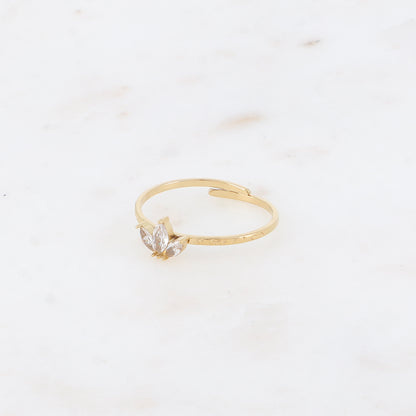 Bague fine - anneau martelé et 3 cristaux style diadème
