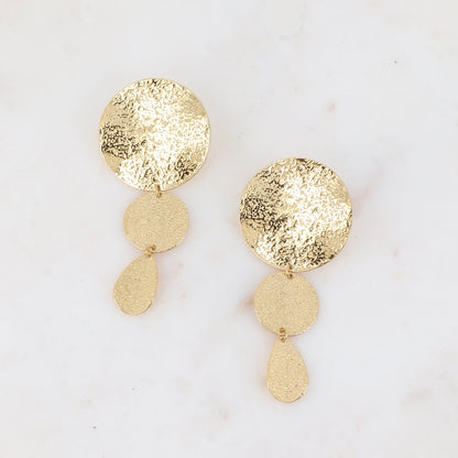 Boucles pendantes - 3 pièces rondes et goutte plates et texturées 35 x 77 mm