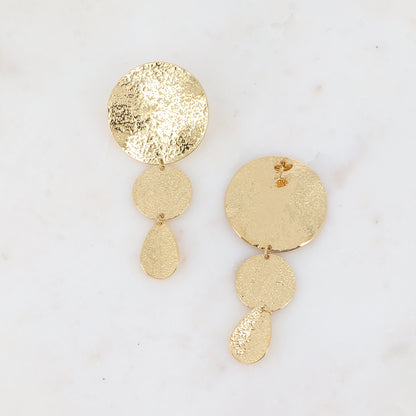 Boucles pendantes - 3 pièces rondes et goutte plates et texturées 35 x 77 mm