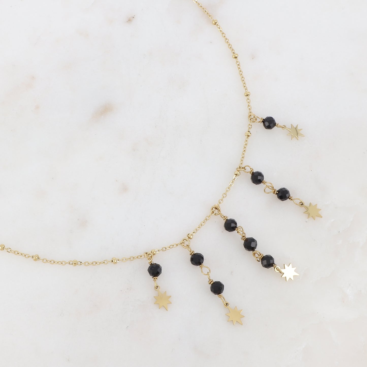Collier avec pierres naturelles et étoiles (38+5CM)