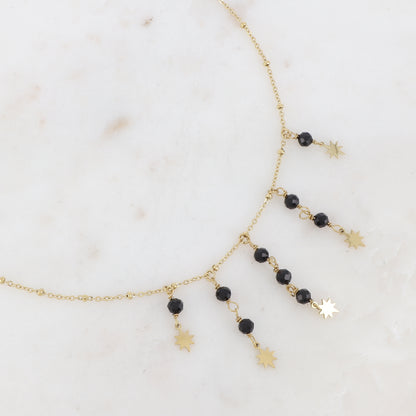 Collier avec pierres naturelles et étoiles (38+5CM)