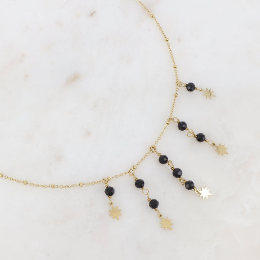 Collier avec pierres naturelles et étoiles (38+5CM)