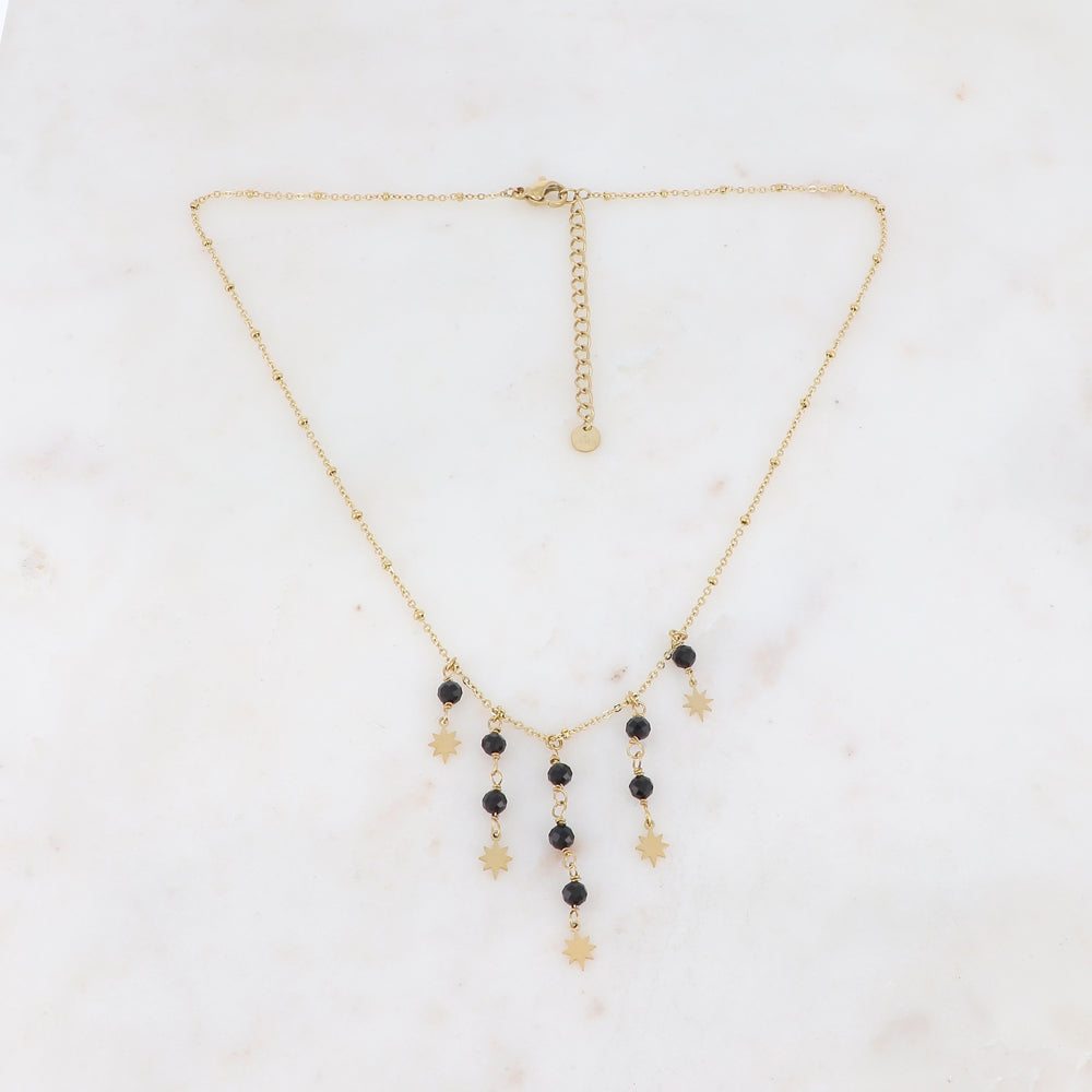 Collier avec pierres naturelles et étoiles (38+5CM)