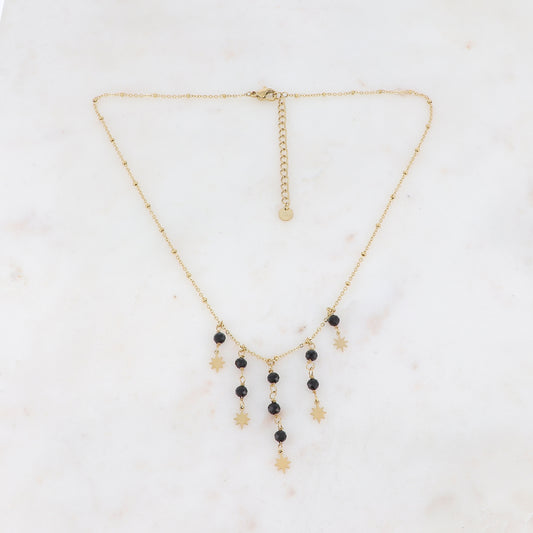 Collier avec pierres naturelles et étoiles (38+5CM)
