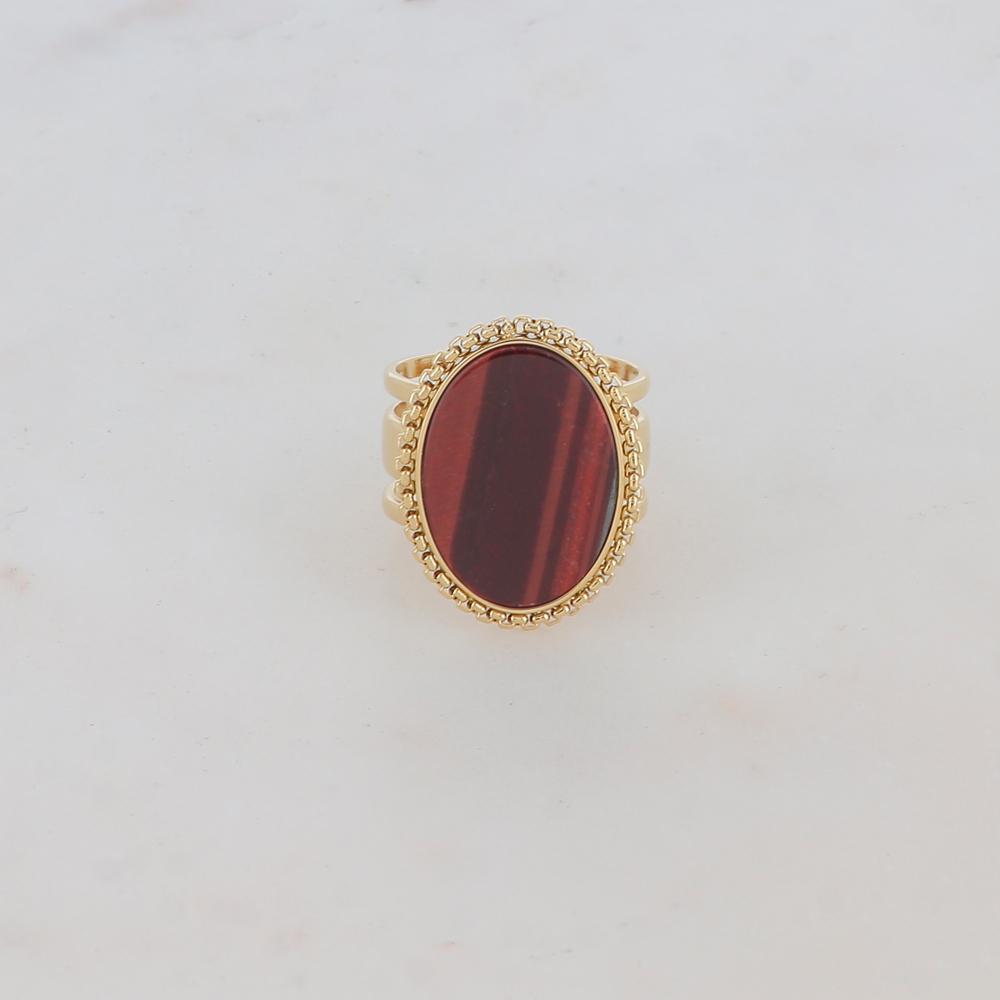 Bague 3 rangs avec pièce ovale et pierre naturelle - Œil de tigre