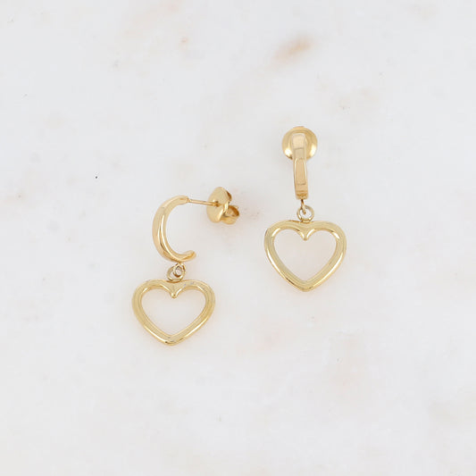 Créoles à puce avec cœur 1,4 x2,7 cm.