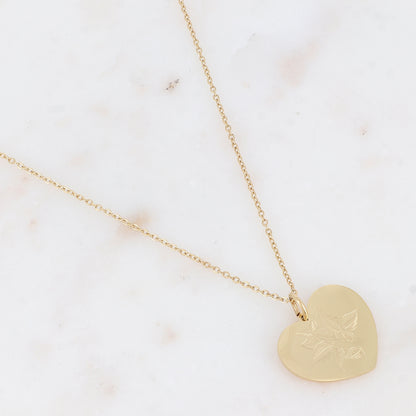 Collier avec cœur, plante gravé (45+5CM)