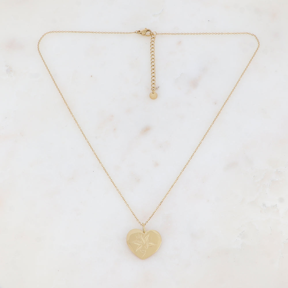 Collier avec cœur, plante gravé (45+5CM)