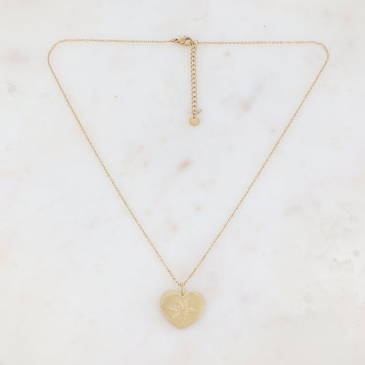 Collier avec cœur, plante gravé (45+5CM)