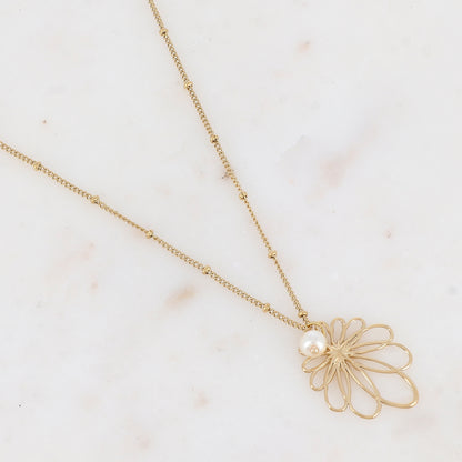 Collier avec pendentif ajouré, motif étoile et perle d'eau douce (45+5CM)