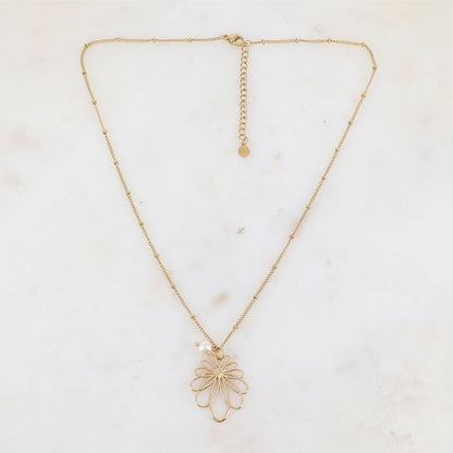 Collier avec pendentif ajouré, motif étoile et perle d'eau douce (45+5CM)