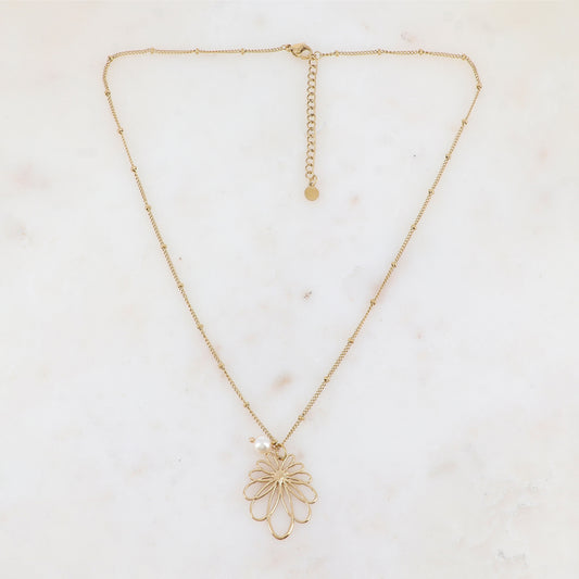 Collier avec pendentif ajouré, motif étoile et perle d'eau douce (45+5CM)