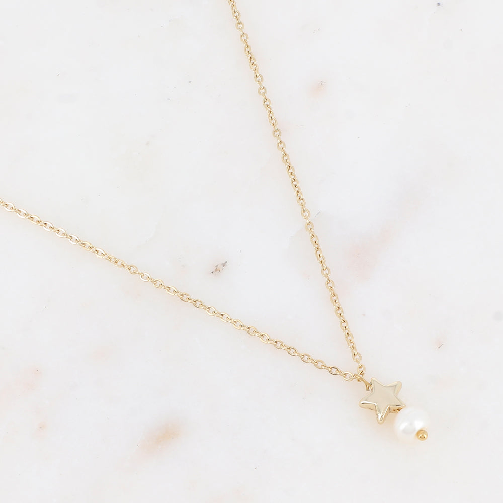 Collier avec étoile et perle d'eau douce (46+5CM)