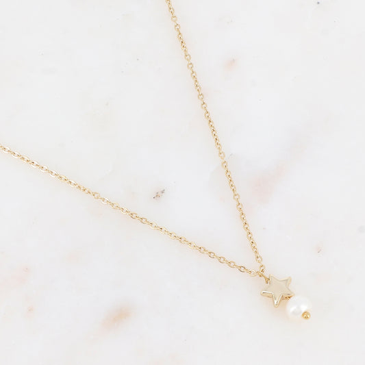 Collier avec étoile et perle d'eau douce (46+5CM)