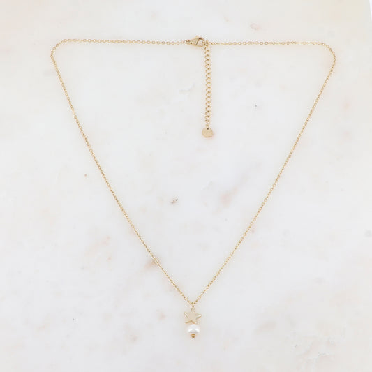 Collier avec étoile et perle d'eau douce (46+5CM)