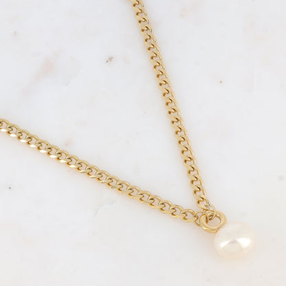 Collier en maille avec perle en résine nacrée (44+7CM)