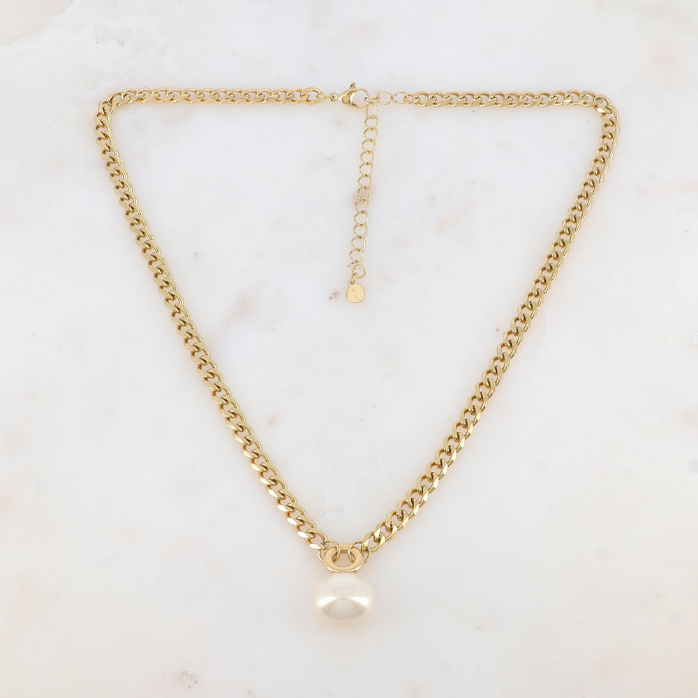 Collier en maille avec perle en résine nacrée (44+7CM)